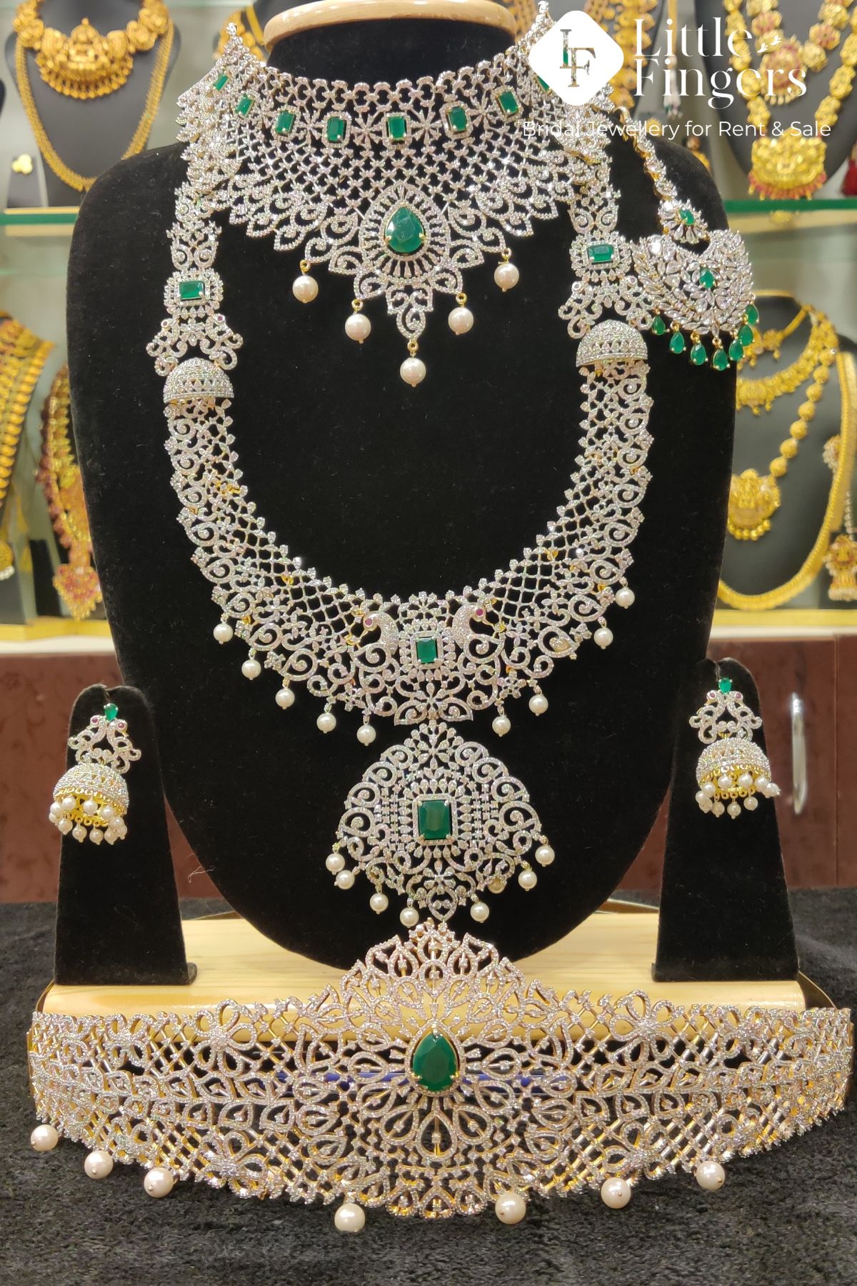 Grand American Diamond Stone Bridal Jewellery For Rent - Little Fingers ...