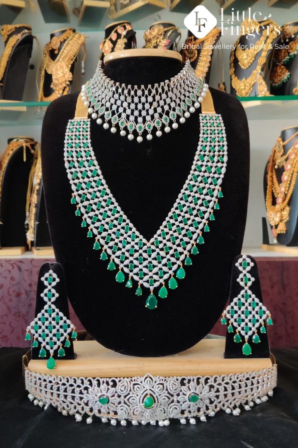 Green Hanging American Diamond Jewellery for rent online - Little ...