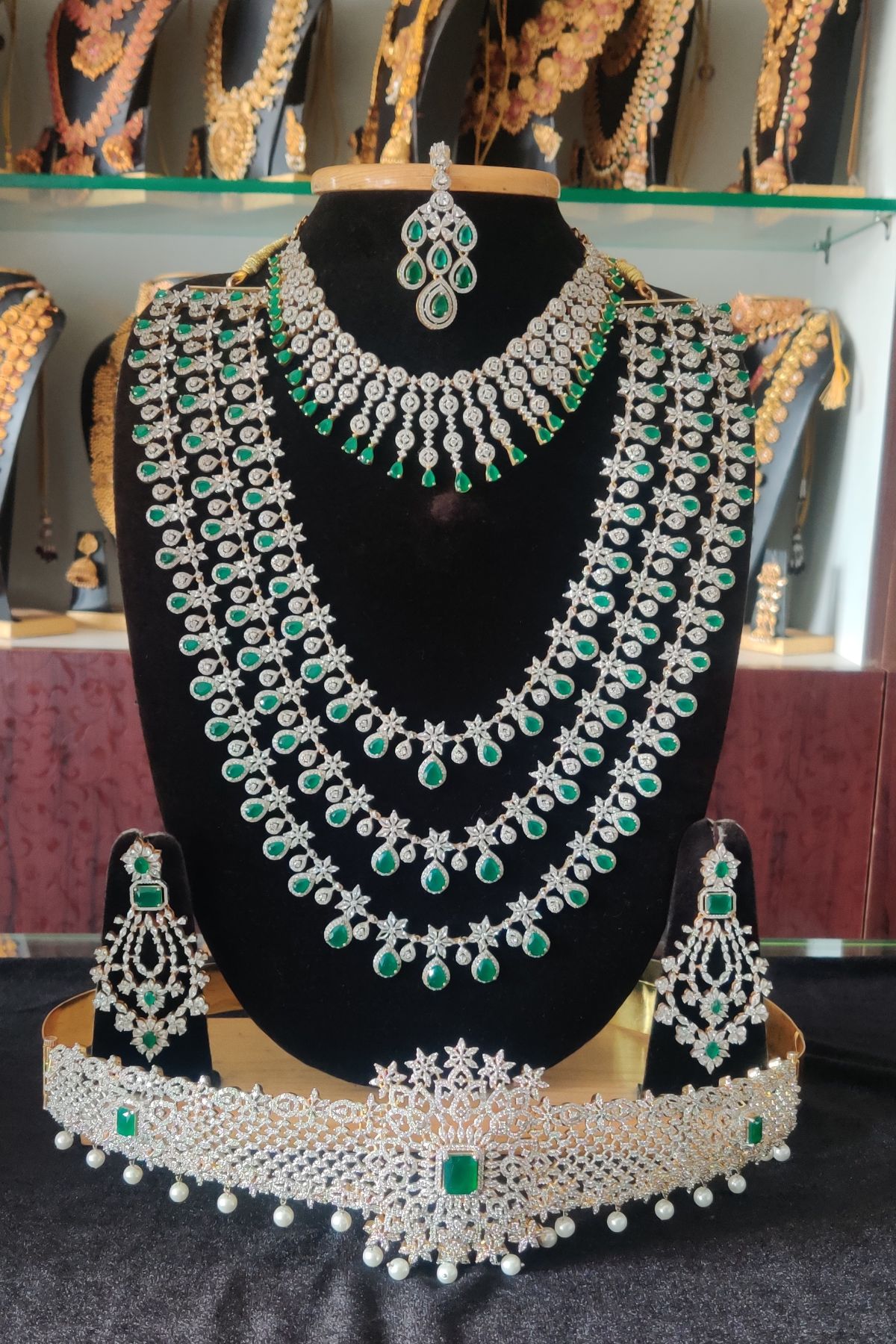 American Diamond Green Stone Layer Set For Rent Online - Little Fingers ...